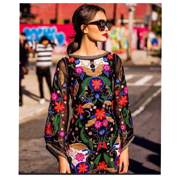 ALICE + OLIVIA Eleonora Embellished Floral Dress - Picture 13 of 14